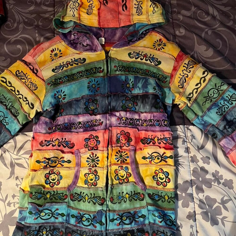 Rainbow tie dye zip up hoodie